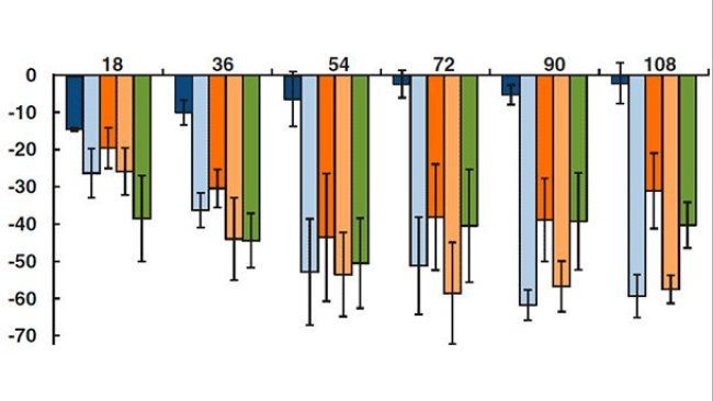 Changes in the phagocytic capacity of porcine alveolar macrophages at various times post-infection by PCV2, PRRSv, PCV2 + PRRSv, PRRSv + PCV2, PCV2 + PRRSv