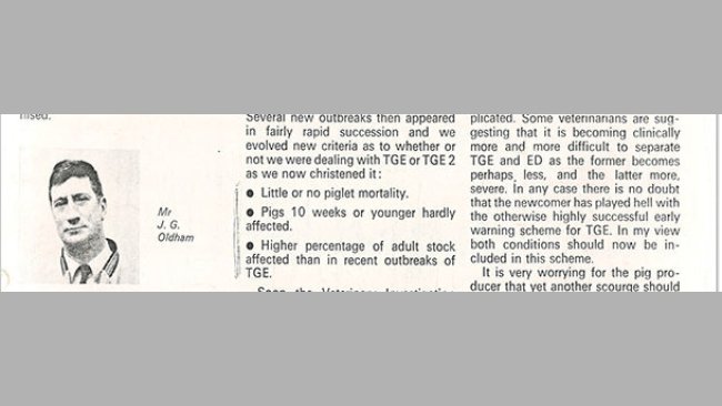 In 1971, a veterinary surgeon (Oldham) reported in a British journal “ Pig farming supplement” a brief report entitled "How it all began".