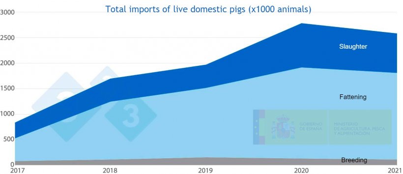 图4：2017至2021年间，西班牙猪进口总量。资料来源：MAPA。
