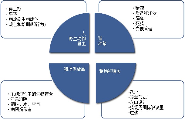 Common list of factors that are reviewed when a biosecurity program is being created or audited